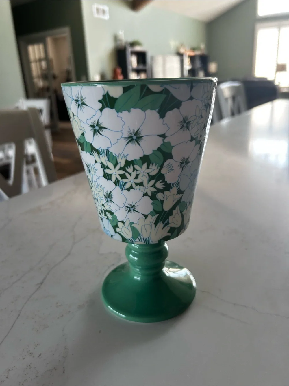 NWT Anthropologie Green Floral Ceramic Goblet by